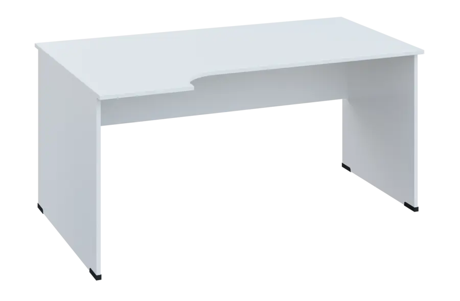 ERL 18 - 164 stůl kancelářský, rohový, levý, dřevěná podnož, deska 18 mm, široký 1600 mm, bílá